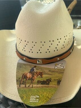 Sky Cream Straw Cowboy Hat with Brown Band